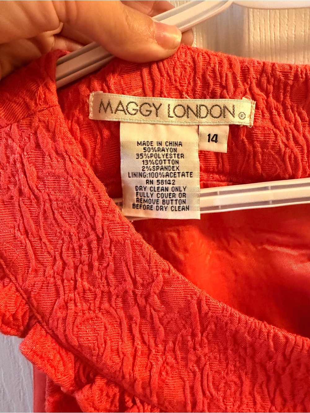 Maggy London Red Textured Ruffle Dress Size 14 Gold Buttons Sleeveless